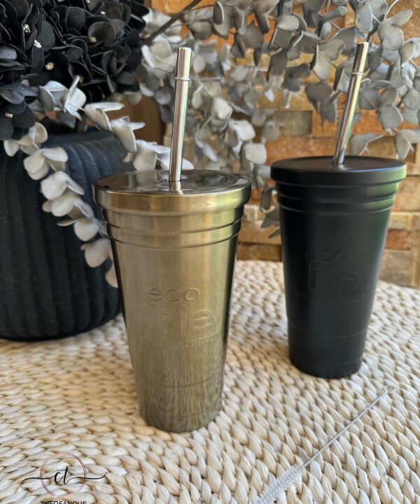 Black Thermos Cup 480ml | Ανοξείδωτο Καλαμάκι