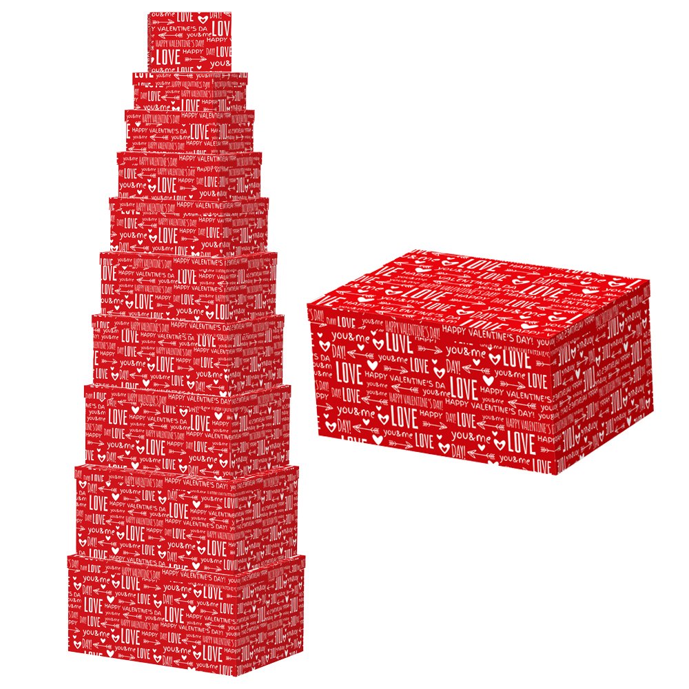 Σετ Κόκκινων Ορθογώνιων Κουτιών με Love Print