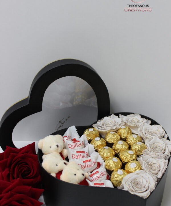 Elegant Roses & Chocolate Heart Box